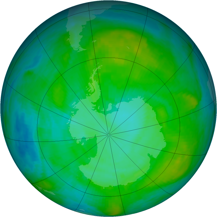Antarctic ozone map for 15 January 1984